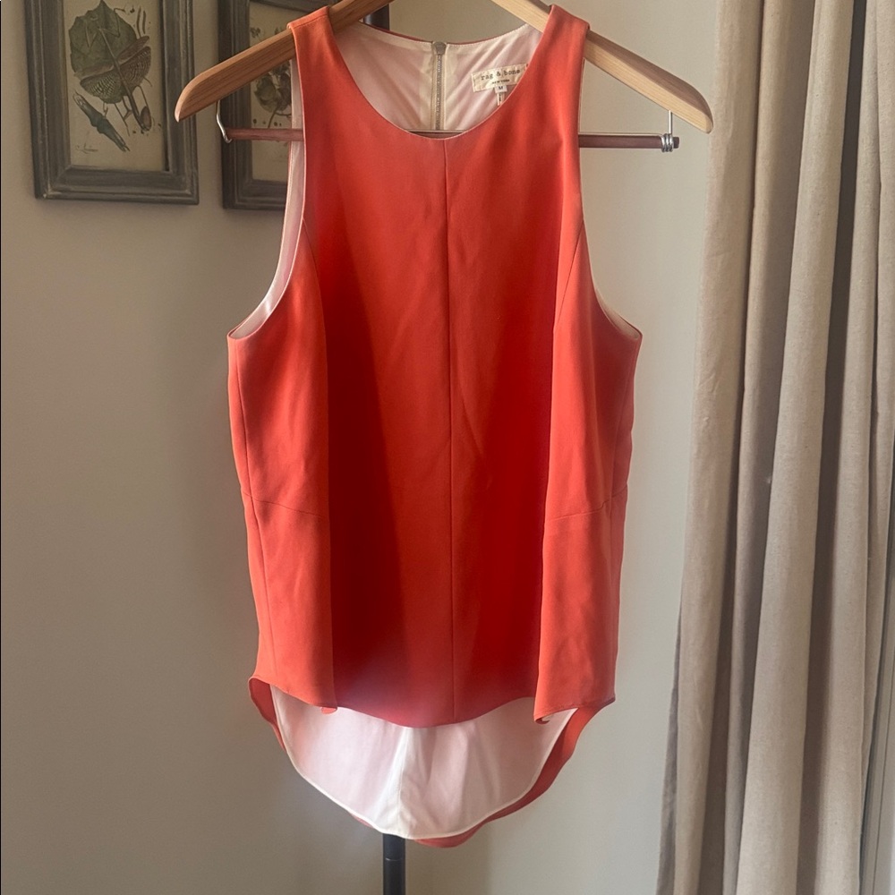 Rag & Bone Sleeveless Lined Orange Hi-Low Top M Medium Game Day